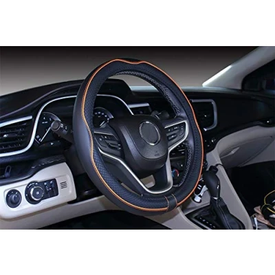 Imagen de Mayco Bell Funda para Volante de tamaño pequeño, Antideslizante, Segura, Suave, Transpirable, Duradera, Envolvente Completa, Piel Microfibra Agarre cómodo (14 14.2 Pulgadas, Negro Naranja)