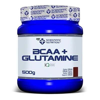 Imagen de Scientiffic Nutrition BCAA + Glutamina, Mejor Recuperación Muscular, Aminoácidos Esenciales, Mejora del Rendimiento, Aumento de Energía, en Polvo Sabor Cola, 500g.