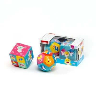 Imagen de ODS Baby Shark Juego de Pelota y Cubo Ultra Suave, Primera Infancia para Desarrollo táctil Visual con números, Piel sintética, Lavable paño húmedo, Edad Recomendada +6 Meses