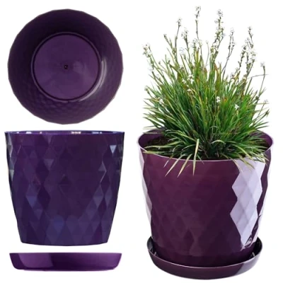 Imagen de KADAX Maceta para Flores, con Base, de plástico Interior, Macetero Redondo, Decorativa, Moderna 16 cm, Morado