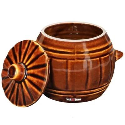 Imagen de KOTARBAU® Recipiente de fermentación gres con tapa, 1 L, Marrón, Bote barro, Olla cerámica asas, Tarro para fermentar chucrut, kimchee, conservar alimentos