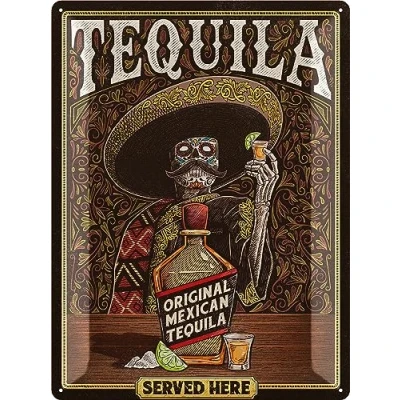 Imagen de LANOLU Cartel Retro de chapa XXL Tequila Served Here Bar Deko metal vintage como accesorio para sala fiesta cóctel regalo Decoración Cocina 30 x 40 cm