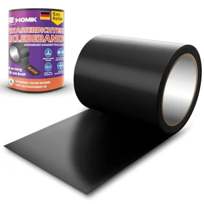 Imagen de HOMIK Cinta Adhesiva Impermeable Extremadamente Fuerte para Exterior e Interior de Reparación Tejados Resistente a los Rayos UV Autosellante (15cm x 5m)
