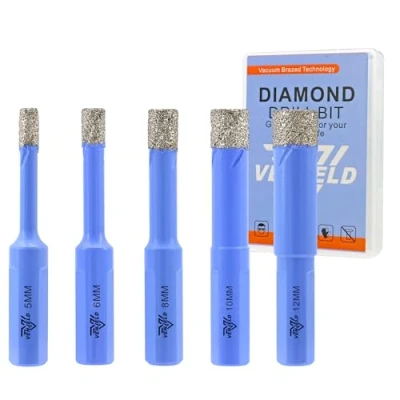 Imagen de Juego de Brocas Diamante Seco 5 Piezas 5/6/8/10/12mm Corona Diamnate para Baldosas Porcelana Cerámica Mármol Granito Vástago Triangular con Estuche VENJELD