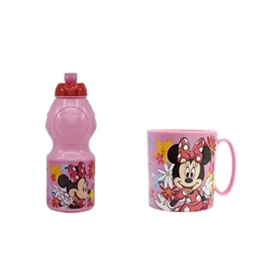 Imagen de ALMACENESADAN, 4934, Pack vuelta al cole Minnie mouse; compuesto por taza microondas 350ml y botella de agua 400 ml, producto reutilizable, sin BPA