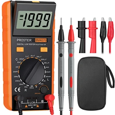 Imagen de Proster LCR Medidor De Capacitancia Inductancia Resistencia Continuidad Diodos Tester Digital Multimetro Autodescarga con Gran Pantalla LCD Giratorio Cables Prueba Pinzas Cocodrillo y Destornillador