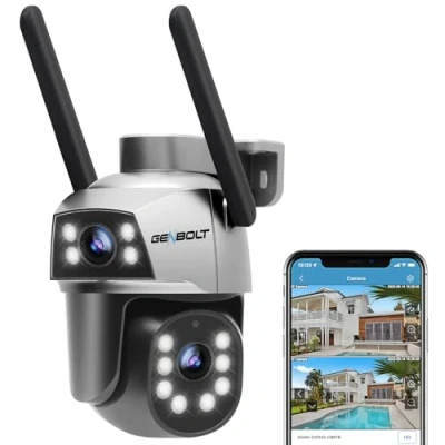 Imagen de GENBOLT Camara Vigilancia Exterior 2,4&amp;5GHz WiFi con PoE, Doble Lente CCTV Domicilio del Hogar, PTZ Cámara IP la Noche de Color, Seguimiento Automático
