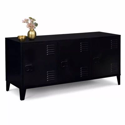 Imagen de IDMarket Aparador bajo 113 cm Ester 3 puertas metal negro diseño industrial