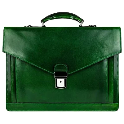 Imagen de Time Resistance Bolso Bandolera para Hombre y Mujer de Piel Maletín Portadocumentos Mano en Cuero Color Verde