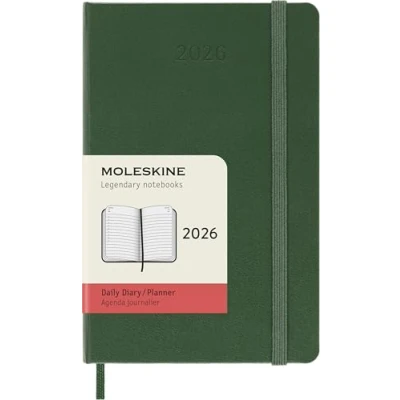 Imagen de Moleskine Agenda Diaria, Diaria 2026 12 Meses, Con Tapa Dura y Cierre Elástico, Formato de Bolsillo 9x14, Color Verde
