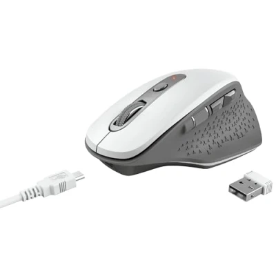 Imagen de Trust Ozaa Ratón Inalámbrico Recargable, 6 Botones, Ergonomico, Receptor USB Plug and Play, Interruptor de Encendido/Apagado, Wireless Mouse para Ordenador Portatil, PC, Macbook, Chromebook Blanco