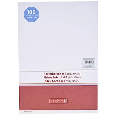 Imagen de Brunnen Paquete de 100 fichas (A4, horizontal, 180 g/m², sin rayas), color blanco