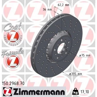 Imagen de ZIMMERMANN disco de freno BMW: X6, X5 395mm 36mm 10/5 5Taladro(s) 112mm ventilado, perforado, dos piezas 150.2968.70 Discos