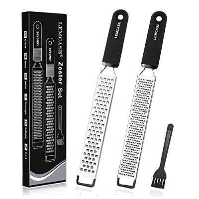Imagen de LEMCASE Rallador de Limón, Queso Fino Zester con Cuchilla Acero Inoxidable y Mango Silicona Negro (2 Piezas Set)