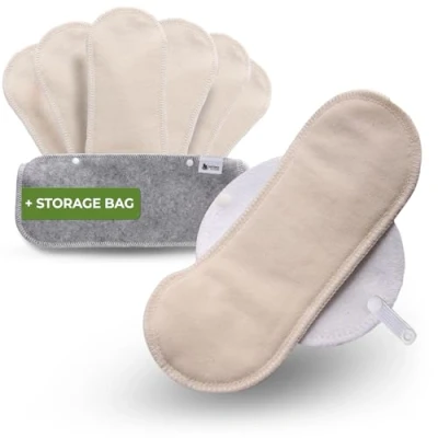 Imagen de Natissy Salvaslip Reutilizable; 7 Pack (S) Algodón Orgánico HECHAS EN LA UE; Compresas Lavables Sanitarias sin PUL; Tela para el uso diario y flujo blanco, NO menstruación