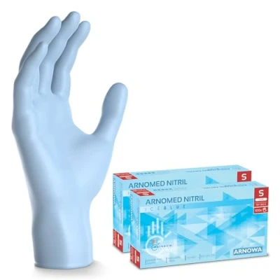 Imagen de ARNOMED guantes nitrilo talla S, azul claro, de nitrilo, 200 unidades (2 cajas), desechables sin polvo, goma látex, en tallas XS, M, L y XL