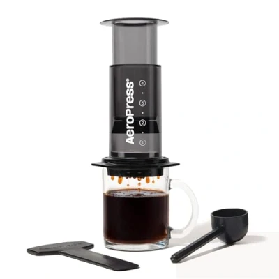 Imagen de AeroPress Clear Negra cafetera de Viaje Método 3 en 1 combina prensa francesa y espresso Café sin amargor ni residuos Pequeña portátil para camping viaje, Negro
