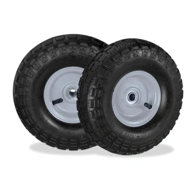 Imagen de Relaxdays Set 2 Ruedas Carretilla 4.1/3.5 4, Neumáticos de Recambio, Eje 16 mm, hasta 136 kg, 260x85 Negro Gris