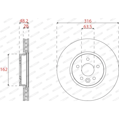 Imagen de FERODO DDF2794C Disco de freno 316 28 5 108 ventilado revestido sin tornillos JAGUAR: