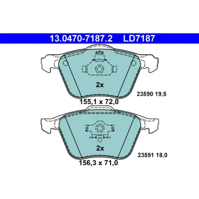 Imagen de ATE Ceramic 13.0470 7187.2 Juego de pastillas freno no preparado para indicador desgaste, excl. contacto avisador desgaste VOLVO: XC90 I