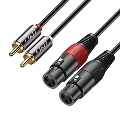 Imagen de J&amp;D Cable de 2 RCA a XLR, Desequilibrado Doble Macho XLR Hembra Divisor Duplicador Adaptador Interconexión Audio Estéreo para Altavoz Condensador Mic Mixer AMP, 0,9m