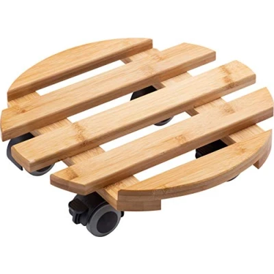 Imagen de Metafranc 825330 Rollo para Plantas Ø 300 mm Carga máxima 60 kg Bandeja de bambú Aspecto Madera Natural Ruedas TPE con 4 bloqueos/Rollo Flores/Ayuda al Transporte
