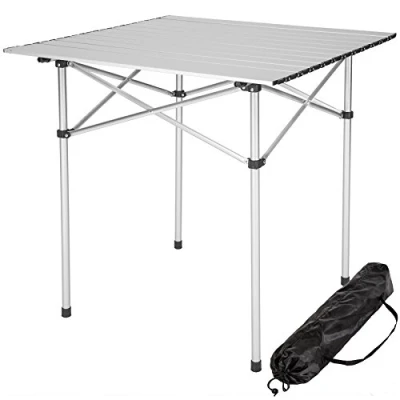 Imagen de tectake® Mesa Plegable Aluminio, Camping Plegable, Jardín Exterior con Asa y Bolsa de Transporte, Impermeable, Fácil Montaje Limpieza, Ideal Acampadas, Jardín, Terraza, Picnic, 140x70x70cm