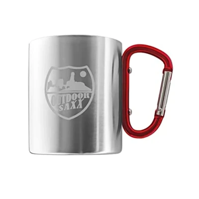 Imagen de Outdoor Saxx® Taza de acero inoxidable con mango mosquetón y grabado láser (rojo)