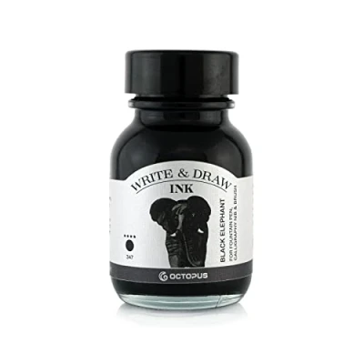 Imagen de Octopus Write and Draw Ink 347 Black Elephant, tinta impermeable para escribir y dibujar, de caligrafía, dibujo resistente a la luz, negra 50 ml