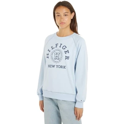 Imagen de Tommy Hilfiger REG Varsity Raglan Sweatshirt WW0WW41239 Sudaderas de Peso Pesado, Azul (Breezy Blue), S para Mujer