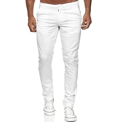 Imagen de Tazzio pantalones chinos para hombre, corte entallado, chinos, de tela, elásticos, 19530, Blanco, 29W x 32L