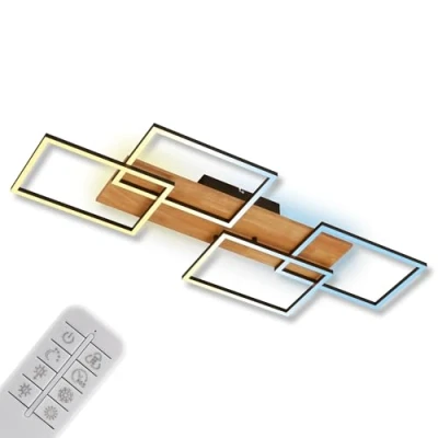Imagen de Briloner Cornisa LED plafón, 95x41cm, madera, control remoto