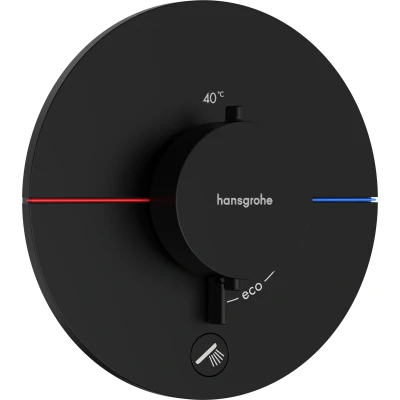 Imagen de hansgrohe ShowerSelect Comfort S, termostato empotrado con una salida adicional, grifo botón de seguridad (SafetyStop) a 40 C, redondo para ducha y bañera, 1 función, negro mate