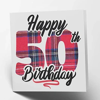 Imagen de Maturi Tarjeta de felicitación 50 cumpleaños, diseño tartán en blanco el interior