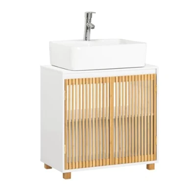 Imagen de SoBuy BZR125 W Mueble para Debajo del Lavabo Armario de Baño Suelo con 2 Puertas Correderas Blanco 60 x 33 cm ES