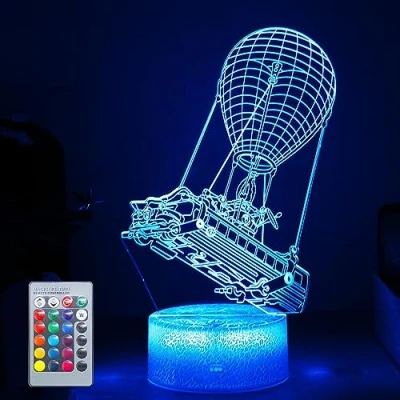 Imagen de Batttlebus Luces LED 3D Obra de arte Efecto visión Luz nocturna Control remoto y 16 colores Lámpara humor Globo aire caliente Iluminación Cumpleaños Vacaciones Ideas