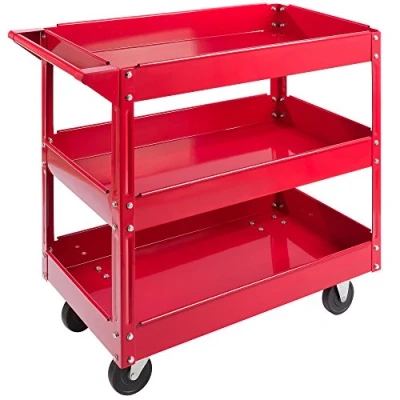Imagen de Arebos Carro de Taller con Ruedas Herramientas Mano Montaje 3 Compartimentos Capacidad Carga hasta 100 kg Rojo