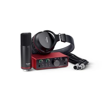 Imagen de Focusrite Scarlett Solo Studio 4.ª gen. paquete de interfaz audio USB con micrófono condensador y auriculares para grabar, componer, retransmitir en directo emitir pódcast