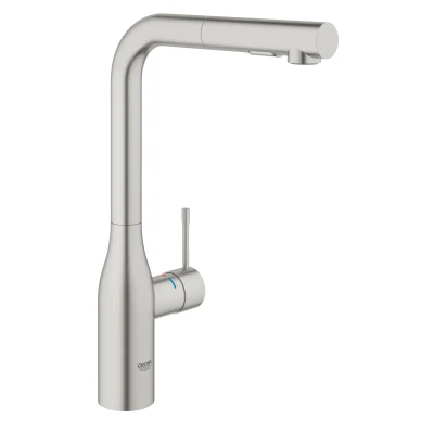 Imagen de Grohe Essence Grifo de cocina, caño alto giratorio, teleducha extraíble con dos chorros, color supersteel Ref. 30270DC0