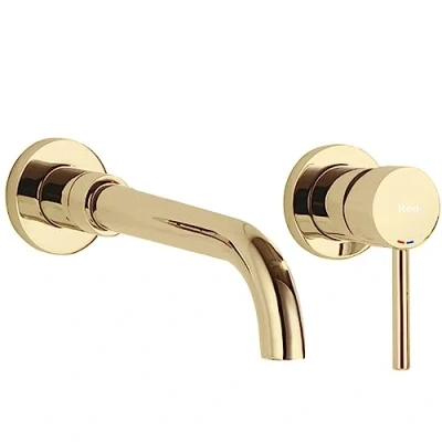 Imagen de Rea Grifo EMPOTRADO para LAVABO Lungo Gold + BOX Mezclador de baño latón monomando lavado a mano ajustable en frío y caliente (Oro)