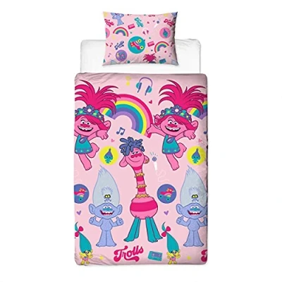 Imagen de Trolls Juego de Cama y Funda Almohada para Individual, diseño 2, Color Rosa