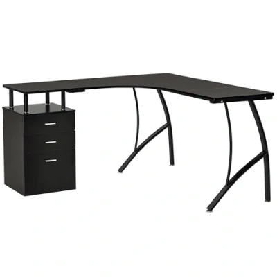 Imagen de HOMCOM Escritorio Esquinero para Ordenador en Forma de L con 3 Cajones Mesa Moderna Oficina Estudio 143,5x143,5x76 cm Negro