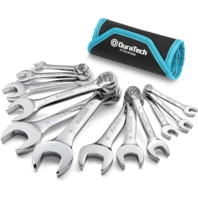 Imagen de DURATECH Stubby juego de llaves métricas, combinadas con extremo abierto, 12 piezas, 8 19 mm, acero al cromo vanadio, puntos, bolsa transporte