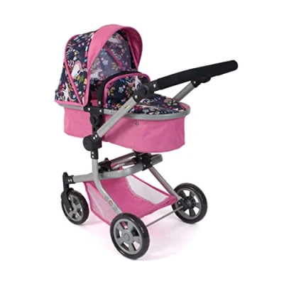Imagen de Bayer Chic 2000 595 43 Mika Cochecito para muñecas 2 en 1 niños de 4 a 8 años, Unicornio, Rosa Marino