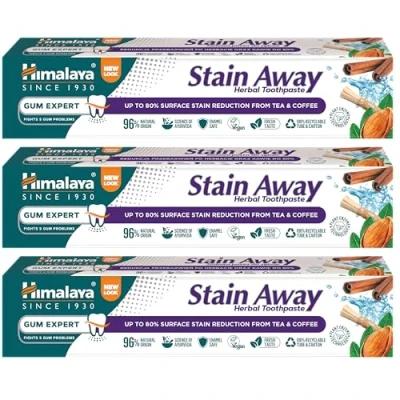 Imagen de HIMALAYA HERBALS Enamel Friendly Stain Away Toothpaste Removes Tea and Coffee Stains Effectively For Free Smile, 75 ml (SAVER Pack of 3)