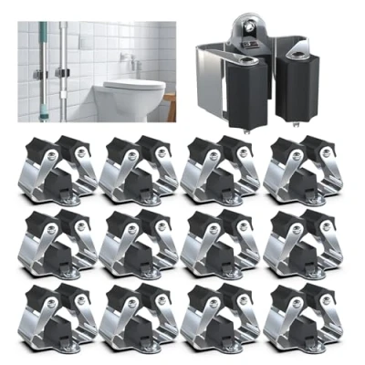 Imagen de 3 H Soporte para Escobas y Fregonas 12 Piezas, Pared Acero Inoxidable Colgador 0,7MM Espesor, Carga 5KG Impermeable Antideslizante Cocina, Baño, Garaje Negro