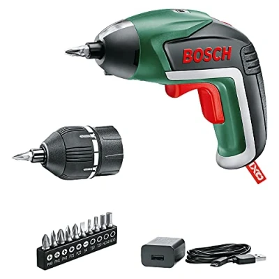 Imagen de Bosch Atornillador a batería IXO (5.ª generación, integrada de 3,6 V, accesorio par giro, 10 brocas, cargador USB, en caja) Amazon Edición