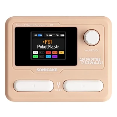 Imagen de SONICAKE Pedal de guitarra multiefectos 9 Módulos efectos 100 Presets 20 Amp/Cab Procesador para OTG USB Interfaz audio BT con APP Pocket Master (Rosa)