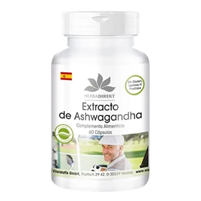 Imagen de Extracto de Ashwagandha 1000mg por dosis diaria Withania somnifera 5% Withanólidos Vegano 60 Cápsulas HERBADIREKT by Warnke Vitalstoffe Calidad farmacia alemana