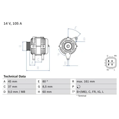Imagen de BOSCH 0 986 082 410 Alternador 14V 105A HONDA: ACCORD 8, CR V 3